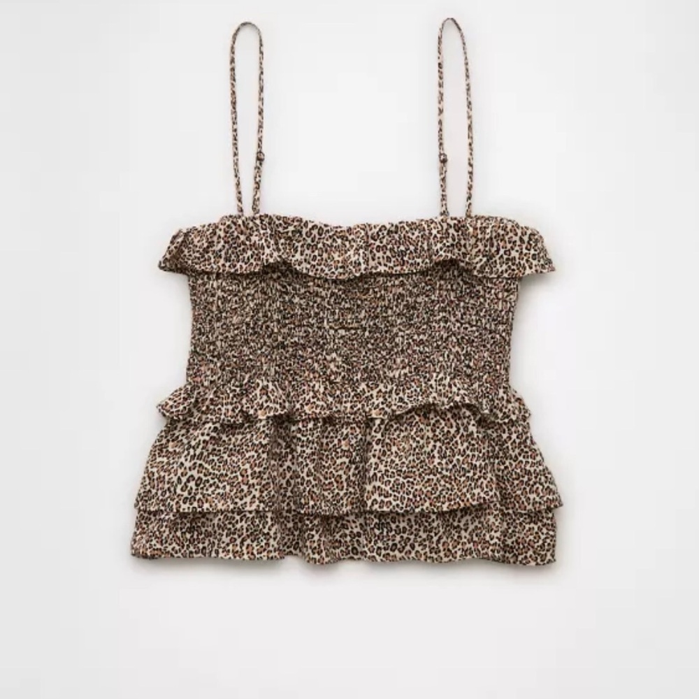 AE Square Neck Smocked Ruffle
Cami Leopard Print Ruffle Women's Top XS
